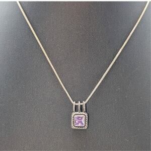VTG Lori Bonn 925 Sterling Silver Purple Stone Pendant Box Chain 16" Necklace